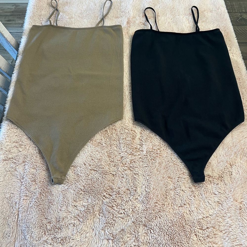 Good American Skinny Strap Bodysuits- Brindle and Black Size 7/8. Sold as Set.